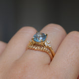 3.38ct Untreated Montana Sapphire Cushion Cut Marquise Diamond Cluster Ring in 18k Yellow Gold