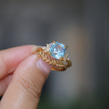 3.38ct Untreated Montana Sapphire Cushion Cut Marquise Diamond Cluster Ring in 18k Yellow Gold