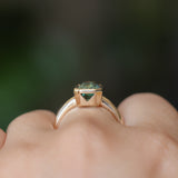 2.62ct Teal Green Emerald Cut Sapphire Low Profile Bezel Ring in 14k Yellow Gold