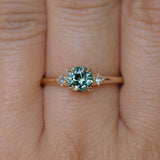 0.80ct Round Montana Sapphire and Princess Cut Diamond Rapids Low Profile Ring in 14k Yellow Gold