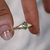 0.71ct Oval Green Precision Cut Montana Sapphire Low Profile 4 Prong Signet Solitaire in 14k Yellow Gold