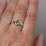 0.71ct Oval Green Precision Cut Montana Sapphire Low Profile 4 Prong Signet Solitaire in 14k Yellow Gold