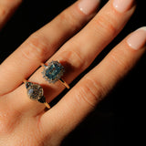 1.70ct Untreated Radiant Cut Vibrant Teal Green Sapphire Antique-Style Diamond Halo Ring in 14 Yellow Gold