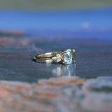 3.38ct Untreated Montana Sapphire Cushion Cut Marquise Diamond Cluster Ring in 18k Yellow Gold