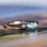 0.80ct Round Montana Sapphire and Princess Cut Diamond Rapids Low Profile Ring in 14k Yellow Gold