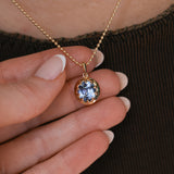 3.40ct Oval Madagascar Bicolor Sapphire 10 Prong Pendant in 14k Yellow Gold