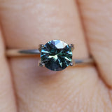 0.94CT ROUND MADAGASCAR SAPPHIRE, TEAL BLUE GREEN WITH GREY, 5.9X3.4MM