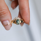 0.71ct Australian Emerald Cut Parti Sapphire Low Profile 4 Prong Signet Solitaire in 14k Yellow Gold