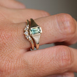 0.71ct Australian Emerald Cut Parti Sapphire Low Profile 4 Prong Signet Solitaire in 14k Yellow Gold