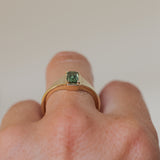 0.71ct Australian Emerald Cut Parti Sapphire Low Profile 4 Prong Signet Solitaire in 14k Yellow Gold