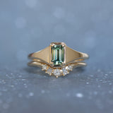 0.71ct Australian Emerald Cut Parti Sapphire Low Profile 4 Prong Signet Solitaire in 14k Yellow Gold