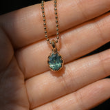 1.56ct Untreated Teal Green Nigerian Oval Sapphire 10 Prong Pendant in 14k Yellow Gold