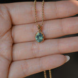 1.56ct Untreated Teal Green Nigerian Oval Sapphire 10 Prong Pendant in 14k Yellow Gold