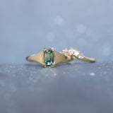 0.71ct Australian Emerald Cut Parti Sapphire Low Profile 4 Prong Signet Solitaire in 14k Yellow Gold