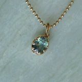 1.56ct Untreated Teal Green Nigerian Oval Sapphire 10 Prong Pendant in 14k Yellow Gold