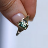 0.71ct Australian Emerald Cut Parti Sapphire Low Profile 4 Prong Signet Solitaire in 14k Yellow Gold