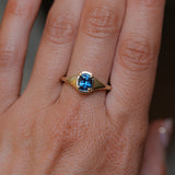 1.17ct Untreated Cushion Blue Madagascar Sapphire Low Profile 4 Prong Signet Solitaire in 14k Yellow Gold