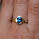 1.17ct Untreated Cushion Blue Madagascar Sapphire Low Profile 4 Prong Signet Solitaire in 14k Yellow Gold