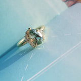 2.35ct Teal Blue Grey Untreated Pear Montana Sapphire and Diamond Asymmetrical Cluster Ring in 18k Yellow Gold