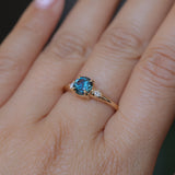 1.10ct Round Deep Teal Montana Sapphire and Princess Cut Diamond Rapids Low Profile Ring in 14k Yellow Gold
