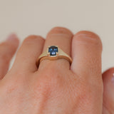1.17ct Untreated Cushion Blue Madagascar Sapphire Low Profile 4 Prong Signet Solitaire in 14k Yellow Gold