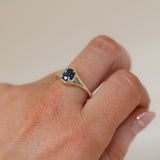 1.17ct Untreated Cushion Blue Madagascar Sapphire Low Profile 4 Prong Signet Solitaire in 14k Yellow Gold