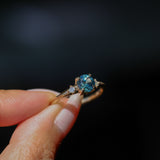 1.10ct Round Deep Teal Montana Sapphire and Princess Cut Diamond Rapids Low Profile Ring in 14k Yellow Gold