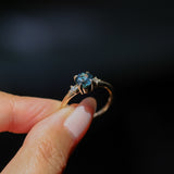 1.10ct Round Deep Teal Montana Sapphire and Princess Cut Diamond Rapids Low Profile Ring in 14k Yellow Gold