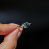 1.10ct Round Deep Teal Montana Sapphire and Princess Cut Diamond Rapids Low Profile Ring in 14k Yellow Gold