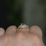 1.10ct Round Deep Teal Montana Sapphire and Princess Cut Diamond Rapids Low Profile Ring in 14k Yellow Gold