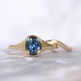1.17ct Untreated Cushion Blue Madagascar Sapphire Low Profile 4 Prong Signet Solitaire in 14k Yellow Gold