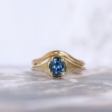 1.17ct Untreated Cushion Blue Madagascar Sapphire Low Profile 4 Prong Signet Solitaire in 14k Yellow Gold