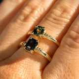 1.08ct Cushion Cut Parti Sapphire Low Profile Four Prong Spring Bloom Solitaire in 14k Yellow Gold