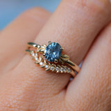 1.21ct Oval Blue Precision Cut Montana Sapphire Low Profile 4 Prong Leaf Bud Solitaire in 14k Yellow Gold