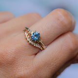 1.21ct Oval Blue Precision Cut Montana Sapphire Low Profile 4 Prong Leaf Bud Solitaire in 14k Yellow Gold