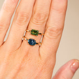 1.20ct Untreated Australian Emerald Cut Parti Sapphire Low Profile 4 Prong East-West Solitaire in 14k Yellow Gold