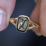 1.36ct Unique Cushion Cut Grey Champagne Diamond Split Shank Bezel Set Ring in 14k Yellow Gold