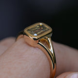 1.36ct Unique Cushion Cut Grey Champagne Diamond Split Shank Bezel Set Ring in 14k Yellow Gold