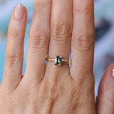 0.98ct Australian Emerald Cut Parti Sapphire Low Profile Four Prong Spring Bloom Solitaire in 14k Yellow Gold