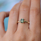 0.98ct Australian Emerald Cut Parti Sapphire Low Profile Four Prong Spring Bloom Solitaire in 14k Yellow Gold