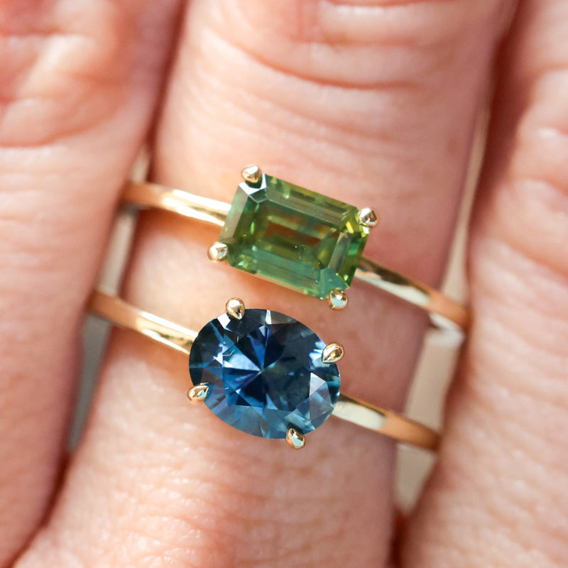 1.42ct Oval Blue Montana Sapphire Low Profile 4 Prong East-West Solitaire in 14k Yellow Gold