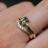 0.98ct Australian Emerald Cut Parti Sapphire Low Profile Four Prong Spring Bloom Solitaire in 14k Yellow Gold