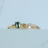 0.98ct Australian Emerald Cut Parti Sapphire Low Profile Four Prong Spring Bloom Solitaire in 14k Yellow Gold