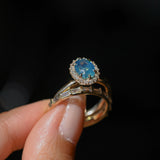 1.63ct Oval Untreated Madagascar Teal Sapphire Antique-Style Diamond Halo Ring in 14k Yellow Gold