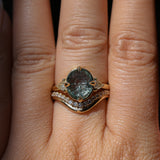3.05ct Untreated Fantasy Cut Green Sapphire and Diamond Three Stone Antique Compass Style Low Profile Ring in 18k Yellow Gold