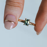 0.98ct Australian Emerald Cut Parti Sapphire Low Profile Four Prong Spring Bloom Solitaire in 14k Yellow Gold