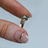 0.98ct Australian Emerald Cut Parti Sapphire Low Profile Four Prong Spring Bloom Solitaire in 14k Yellow Gold