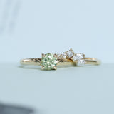 0.84ct Round Light Green Montana Sapphire Low Profile Four Prong Spring Bloom Solitaire in 14k Yellow Gold