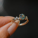 1.01ct Light Teal Montana Sapphire and Diamond Starry Night Low Profile Solitaire in 14k Yellow Gold
