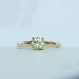 0.84ct Round Light Green Montana Sapphire Low Profile Four Prong Spring Bloom Solitaire in 14k Yellow Gold
